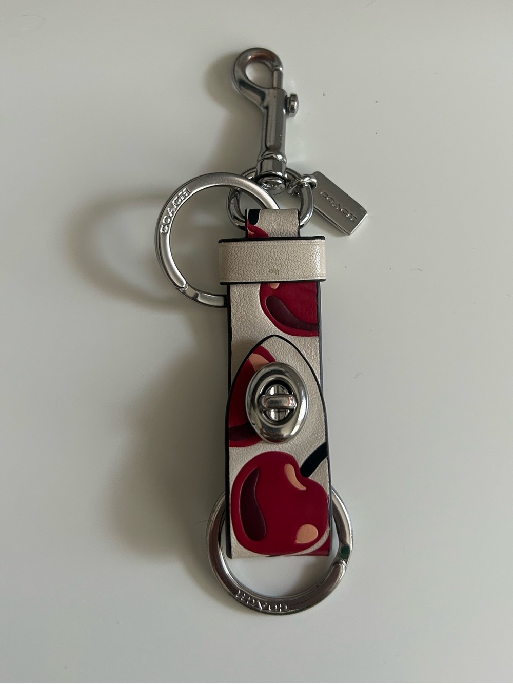 Coach Leather Cherry Key Fob with Silver Hardware